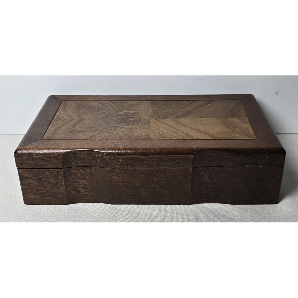 Wood Inlay Jewelry Ring Brown‎ Box Cream Inside